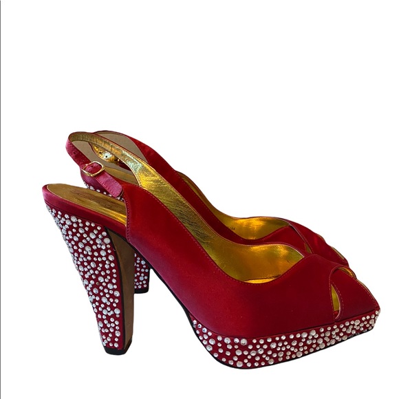 JESSICA BENNETT Used  Halo Heels ~ Red Satin 8.5 - Picture 2 of 10
